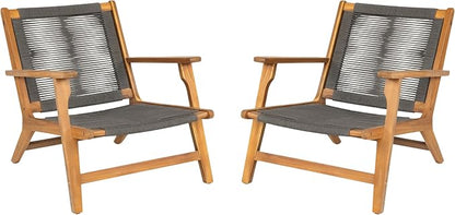 Christopher Knight Home Veera Patio Lounge Chair Set of 2, Acacia Wood Frame, Handwoven Rope, Mid-Century Modern, Dark Grey & Teak