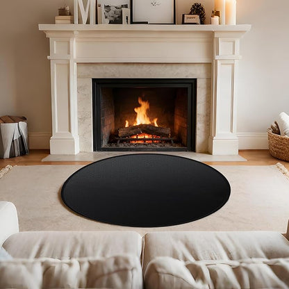 48'' Fire Pit Mat, Double-Sided Fireproof Under Grill Deck Protector Mat, Round BBQ Fireplace Pad for Patio, Indoor Outdoor Use, Waterproof/Oil-Proof/Reusable, Black