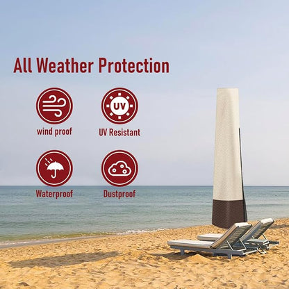 Patio Umbrella Cover Outdoor Umbrella Cover with Rod Waterproof Durable 600D Polyester Fabric Patio Parasol Umbrella Cover for 7 ft to 11 ft Outdoor Umbrella (Beige&Brown)