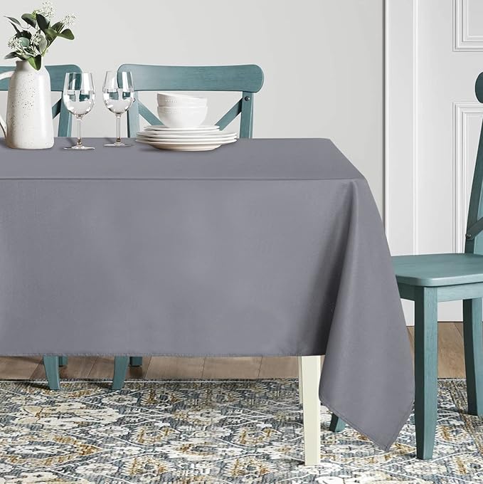 sancua Rectangle Tablecloth - 60 x 120 Inch - Stain and Wrinkle Resistant Washable Polyester Table Cloth, Decorative Fabric Table Cover for Dining Tables, Buffet Parties and Camping, Light Grey