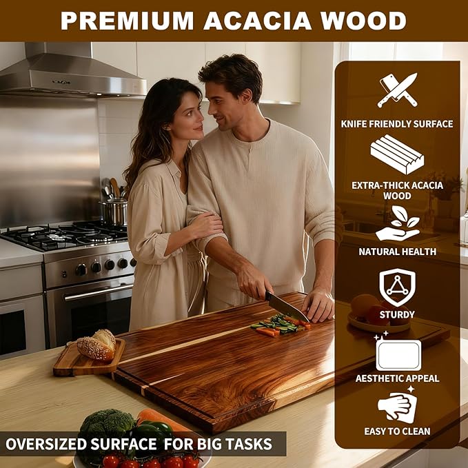Sentsu Acacia Wood Cutting Board 36 x 24, Extra Large Wood Cutting Board for Kitchen, Butcher Block Cutting Board with Juice Groove and Handles, Stove Top Cover and Large Charcuterie Board