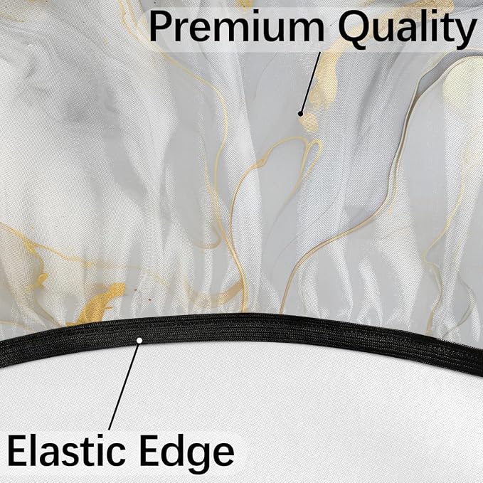 Fitted Round Tablecloth with Umbrella Hole and Zipper Marble Liquid Texture Outdoor Elastic Table Cloth 36"-44" Oil-Proof Waterproof White Gold Marble Patio Table Cover for Party Outdoor