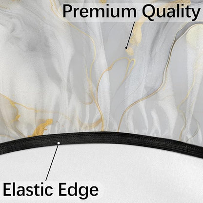 Fitted Round Tablecloth with Umbrella Hole and Zipper Marble Liquid Texture Outdoor Elastic Table Cloth 36"-44" Oil-Proof Waterproof White Gold Marble Patio Table Cover for Party Outdoor