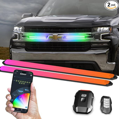 XKmax RGB LED Grill Light Bar w/DRL & App Control | for Truck, Car, & UTVs (9")
