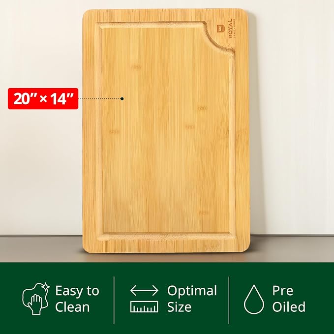ROYAL CRAFT WOOD Bamboo Cutting Board with Juice Groove - Kitchen Chopping Board for Meat Cheese and Vegetables, Heavy Duty Serving Tray