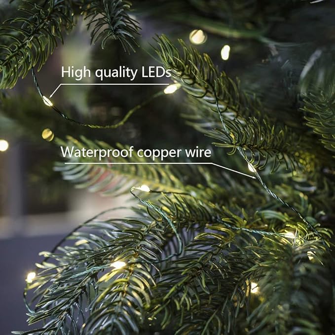 66FT Plug in Fairy Lights Warm White Green Wire LED String Lights 200 LED with Remote 8 Modes for Living Room, Christmas Tree, Patio, Garden, Wedding, Backyard