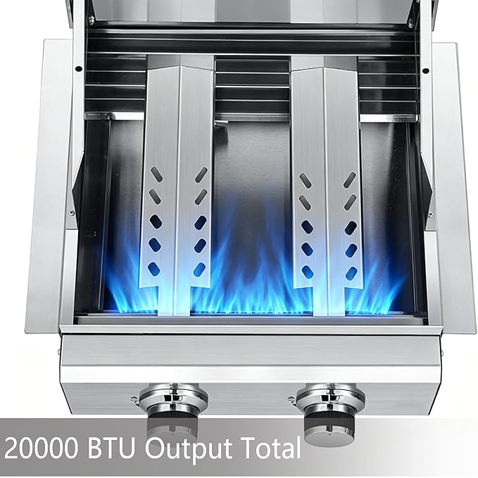 2-Burner Built in Grill, Stainless Steel Propane Grill with Drawer-Style Oil Drip Tray, 20,000 BTU for Patio Backyard Parties Barbecue