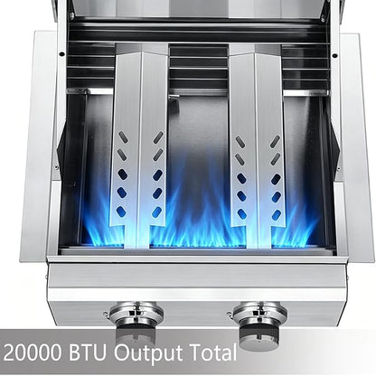 2-Burner Built in Grill, Stainless Steel Propane Grill with Drawer-Style Oil Drip Tray, 20,000 BTU for Patio Backyard Parties Barbecue