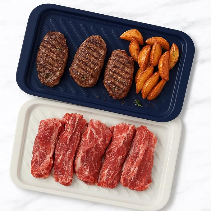 TP 17" x 10.5" Grilling Prep and Serve Trays, Set of 2, Blue&White | Melamine BBQ Trays, Serving Platters for Meats, Raw and Cooked Food Separation, Grill Accessories, Break-resistant