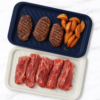 TP 17" x 10.5" Grilling Prep and Serve Trays, Set of 2, Blue&White | Melamine BBQ Trays, Serving Platters for Meats, Raw and Cooked Food Separation, Grill Accessories, Break-resistant