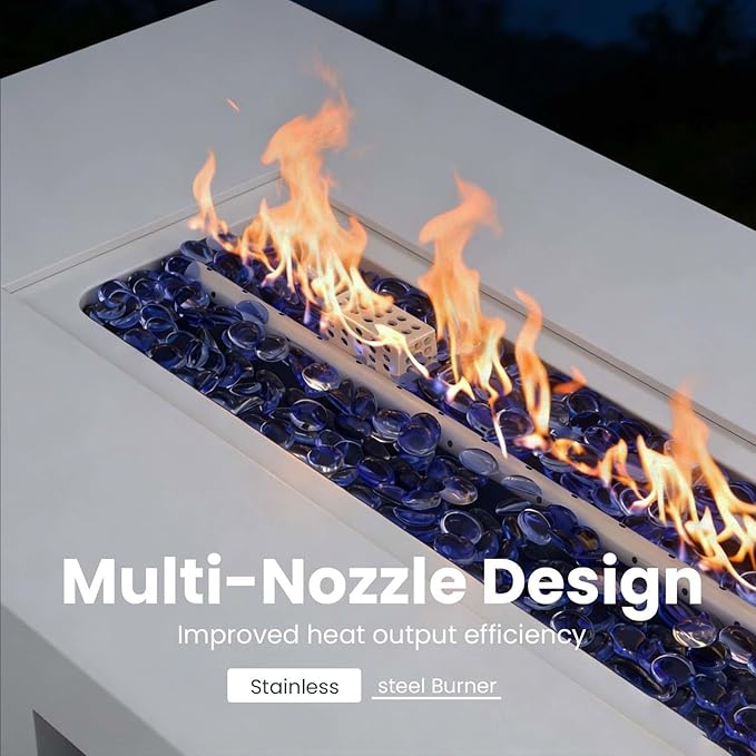 42 Inch Gas Fire Pit Table, 55,000 BTU Propane Fire Pits for Outside with Aluminum Lid and Waterproof Cover, 2 in 1 Firepit Table