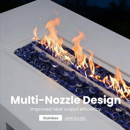 42 Inch Gas Fire Pit Table, 55,000 BTU Propane Fire Pits for Outside with Aluminum Lid and Waterproof Cover, 2 in 1 Firepit Table