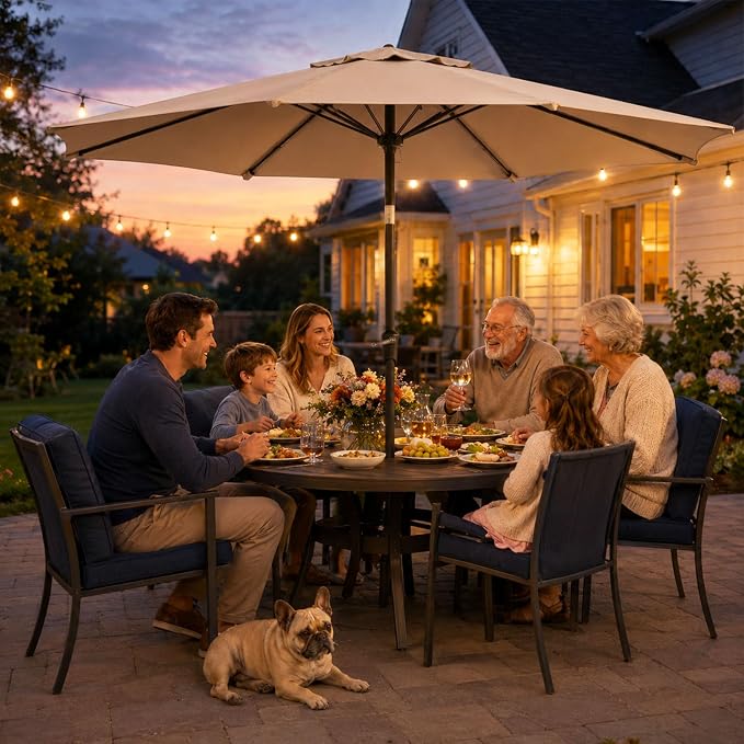 Sannwsg Outdoor Patio Umbrella,Table Umbrella with Push Button Crank,Market Umbrella with 8 Sturdy Ribs,Yard Umbrella