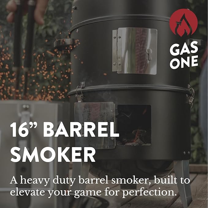GasOne Vertical Smoker with Thermometer – 16 Inch Heavy Duty Charcoal Smoker – Multipurpose Charcoal BBQ Grill Smoker for Outdoor, Camping – Easy Assembly, 2 Access Doors Grill with Smoker