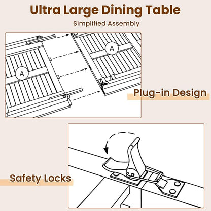 Tangkula 71" Outdoor Dining Table for 6, Oval Teak Wood 6 Person Patio Table with 2" Umbrella Hole, Metal Legs, Safety Locks and Wood Tabletop, Outside Table for Garden, Poolside & Backyard