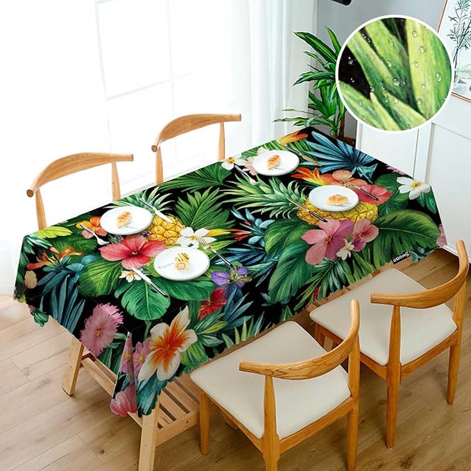Swono Pineapples Table Cloth Rectangle Tables Hawaii Pineapples Palm Leaves Flowers Kitchen Table Cover Oblong 52"X70" Tablecloth for Dining Table Buffet Parties Patio and Camping