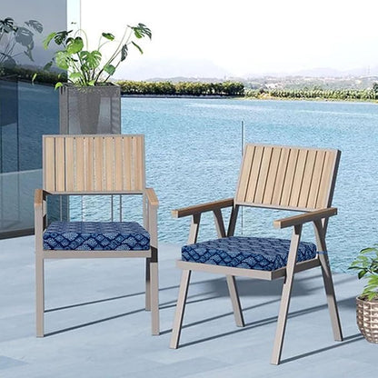 Cozyide Outdoor Chair Cushions, Waterproof Patio Seat Cushions with Adjustable Straps, Square Corner Patio Chair Cushions for Garden, Indigo Badge, 18.5x16x3 Inch (Pack of 4)