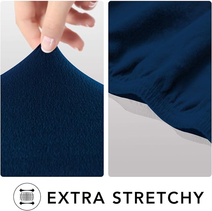 PureFit Stretch Oversized Couch Covers Fleece Sofa Slipcovers Navy | 1-Piece Sofa Cover Washable Soft Couch Protector, Couch Slipcover with Non Skid Foam and Elastic Bottom for Kids, Dogs