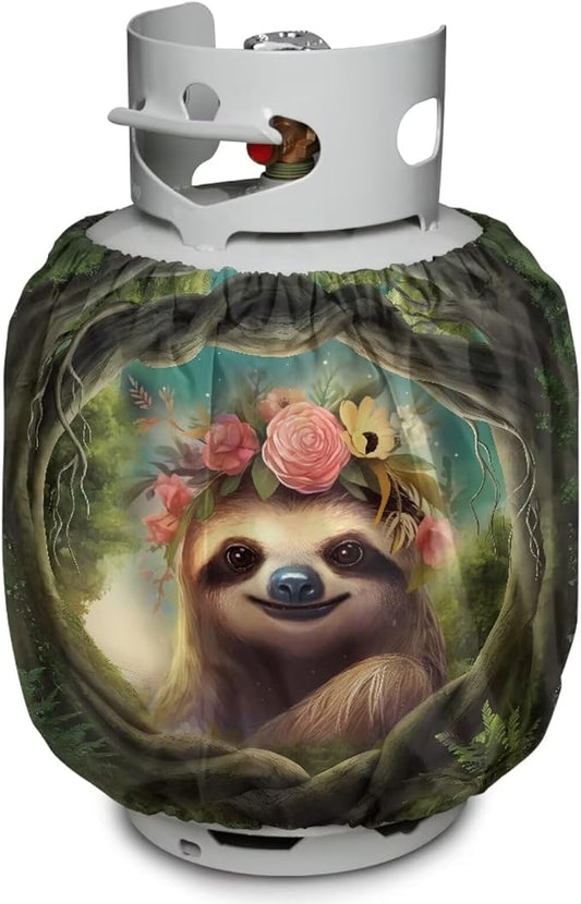 Camper Propane Tank Cover Sloth Outdoor 600D Heavy Duty Waterproof Covers Fits Standard 20 lb Cylinder, 13.7'' x 16.5'' for Rv Trailer