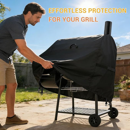 TheElves Grill Cover for Royal Gourmet CC1830FC 28" Barrel Charcoal Grill, Outdoor Grill Covers Waterproof Heavy Duty for Barrel Charcoal Grill Offset Smoker with Smoke Stack - 46" W x 28" D x 48" H