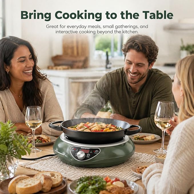 1700W 120V Concave Induction Wok Cooktop, 9.25-Inch Coil, Steady Low-Heat Control, 16 Power Levels, ETL Listed Portable Countertop Burner for Round-Bottom Woks & Flat-Bottom Pans