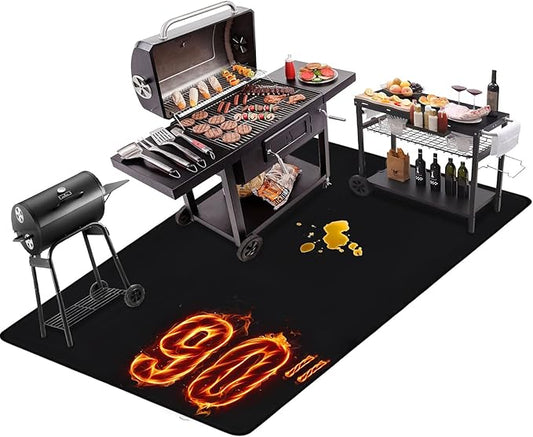 THMINS 90x48 Inches Extra Large Grill Mat for Outdoor Grill - Fireproof Deck and Patio Protector, Waterproof and Oil-Proof Barbecue Grill Mat