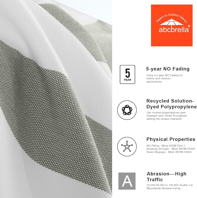 ABCCANOPY OLEFIN® 5-Year No Fading 9FT Outdoor Patio Umbrella(Gray Stripe) | Fade & UV Resistant Fabric,8 Fiberglass Ribs，Wind Vent，Crank Lift & Tilt,Outdoor Table Umbrella for Deck,Backyard,Yard