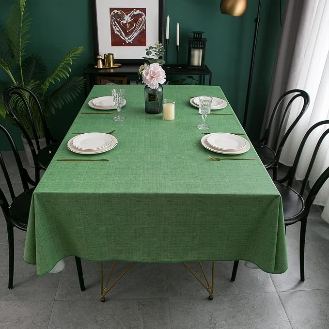 LIBERECOO Vinyl Tablecloth with Flannel Backing, Grass Green, Waterproof, Stain-Resistant, Easy-Clean Table Cover for Holiday, Dining, Kitchen, and Outdoor Use, 60" x 84" Rectangle