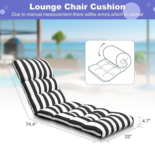 Outdoor Lounge Chair Cushions, 74.4 x 22 x 4.7 Inches Waterproof Fade Resistant Patio Cushion for Chaise Lounger