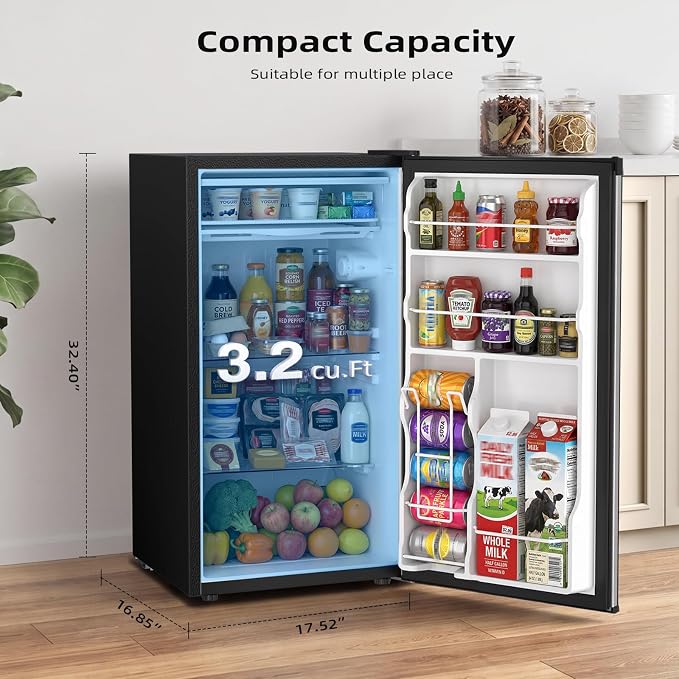 Antarctic Star 3.2 Cu.Ft. Compact Refrigerator,Single Door Mini Fridge with Adjustable Thermostat,Low noise for Apartment,Dorm,Office,STEEL