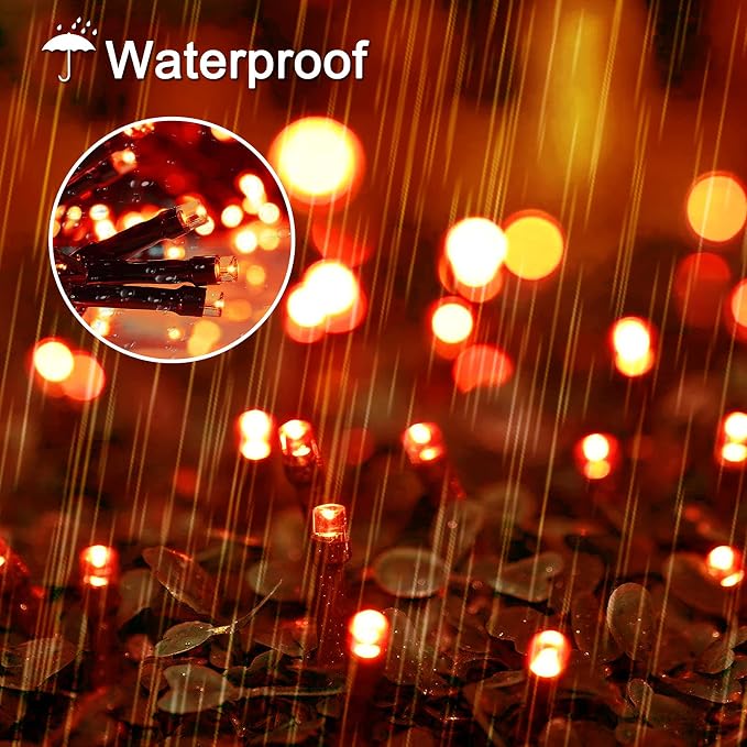 JMEXSUSS 200 LED Orange Halloween Lights Outdoor, 66ft String Light Plug in | Connectable, 8 Modes, Outdoor Indoor Use, Halloween Lights for Tree Bedroom Porch Garden Fence Patio Fall Halloween Decor