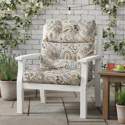 Outdoor Tufted High-Back Chair Cushions, One-Piece Hinged Seat and Back Design, Reversible with 4 Ties, Durable Polyester Fabric, Recycled Fiber Fill - Single, Arctic Paisley