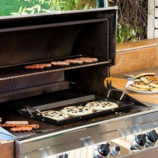 Lodge 18 Inch Pre-Seasoned Carbon Steel Griddle - Unparalleled Heat Retention - Use in the Oven, on a Gas Stove, on the Grill, or Over a Campfire - Black