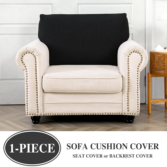 LA MEACK Couch Cushion Cover Seat Cushion Cover Stretch Armchair Cover Separate Sectional Sofa Slipcovers Furniture Protector(1 Piece for Seat or Sofa Backrest, Black)