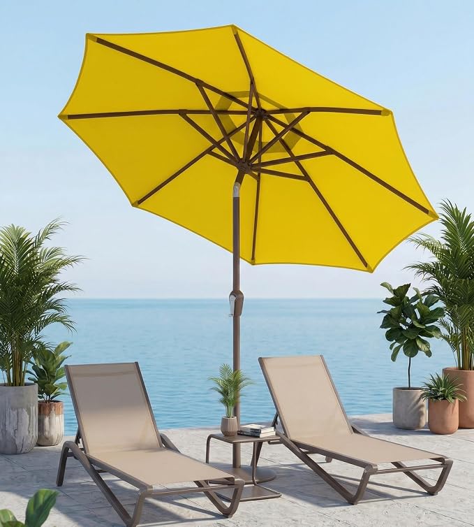 10FT Patio Umbrella, Outdoor Umbrella with Push Button Tilt and Crank, 8 Sturdy Ribs, UV Protection & Waterproof Market Umbrella for Pool, Backyard, Beach,Deck