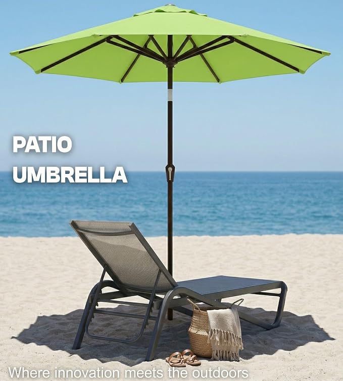PatioKingdom Auto-Tilt 9FT Patio Umbrella Outdoor with 8 Sturdy Fiberglass Ribs,Market Table Umbrella for Pool,Backyard,Deck and Garden