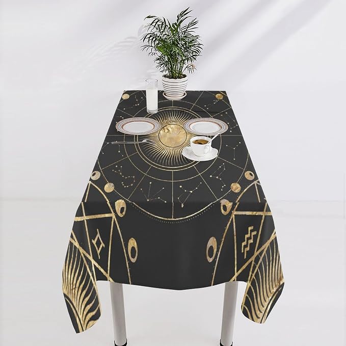 Retro Sun Moon Phases Tablecloth Vintage Star Magical Galaxy Space Table Cloth Water Resistant Wipeable Table Cover for Farmhouse Picnic Party Holiday Kitchen Dinner Table 55"x75"