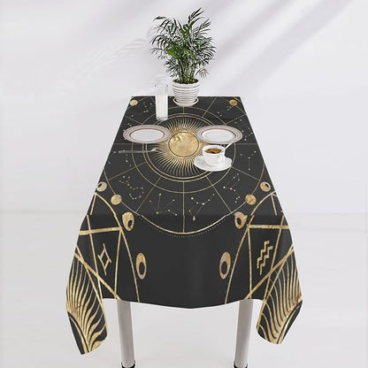 Retro Sun Moon Phases Tablecloth Vintage Star Magical Galaxy Space Table Cloth Water Resistant Wipeable Table Cover for Farmhouse Picnic Party Holiday Kitchen Dinner Table 55"x75"