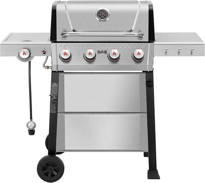 Feasto Propane Gas Grill, 36,000 BTU Outdoor Patio BBQ, Porcelain-Enameled Cookbox & Porcelain-Enameled Cast-Iron Grates, 559 Sq. In., Black (Black, 4) (Stainless Steel)