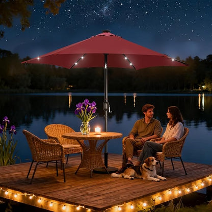 Blissun 7.5 ft Solar Umbrella, 18 LED Lighted Patio Umbrella, Table Market Umbrella