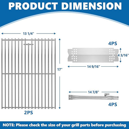 Replacement Parts for Nexgrill 4-Burner 720-0830 720-0830H 720-0830D 720-0783C, Stainless Steel Grill Grate, Heat Shield Plates, Burner Tubes, Igniters Kit for ‎‎Cuisinart CGG-7400 Replacement Parts