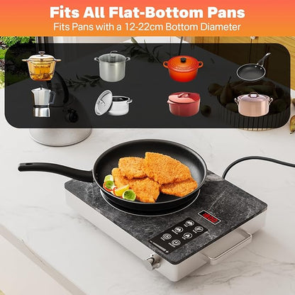 1800W Single Burner Electric Stove Top, Portable Infrared Electric Cooktop with Marble Glass, 110V Ceramic Hot Plate, Countertop Burner with Timer & Knob Control, 18 Levels Power Settings