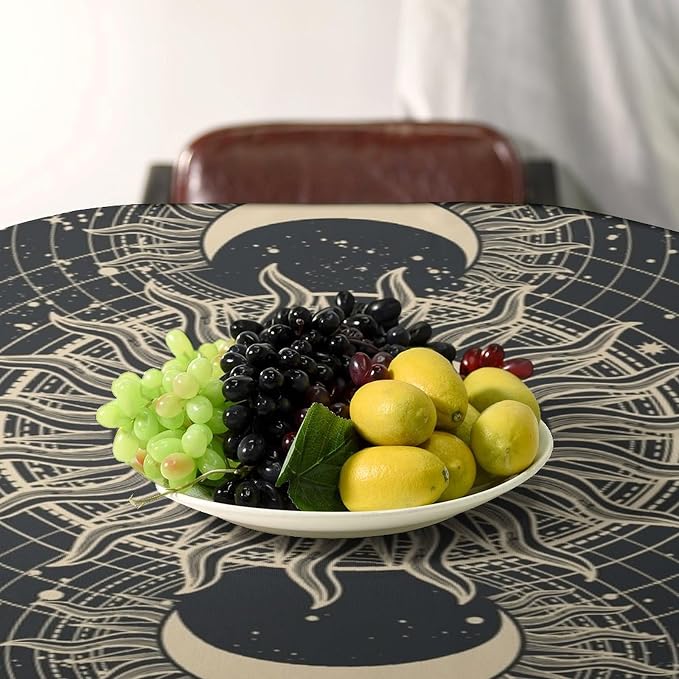 Vintage Tarot Tablecloth Boho Mystical Astrologer Zodiac Full Moon Phases Star Galaxy Space Table Cloth Water Resistant Wipeable Table Cover for Picnic Party Holiday Kitchen Dinner Table 55"x55"