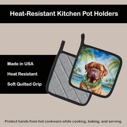Caroline's Treasures Dogue de Bordeaux Luau Pair of Pot Holders Kitchen Heat Resistant Pot Holders Sets Oven Hot Pads for Cooking Baking BBQ, 7 1/2 x 7 1/2