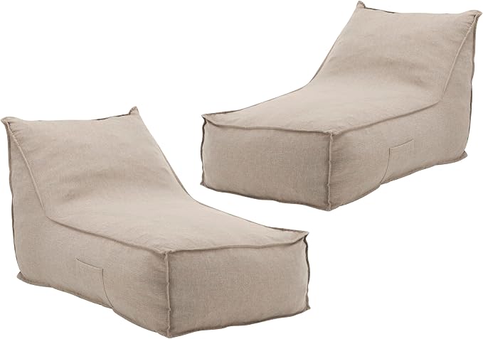 Christopher Knight Home Venny 48" L Outdoor Bean Bag Chair Set of 2, Fabric Bean Bag Chair for Adults and Kids, Indoor/Outdoor Sun Lounger, Patio Lounge Chair Set of 2, Dark Beige
