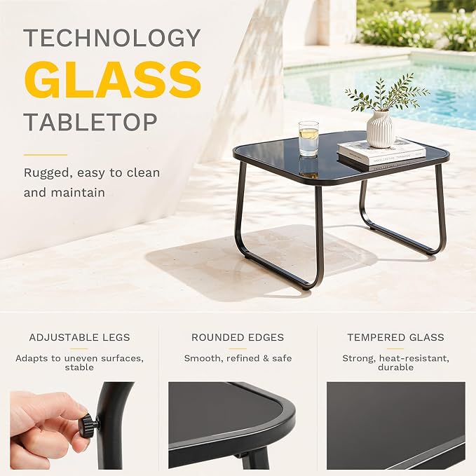DWVO 4-Piece Rocking Patio Furniture Set, Textilene Conversation Set, Grey | Heavy-duty Patio Set w/Breathable Fabric, Smooth Rocking, Wooden Armrest, Tempered Glass Table, Easy Assembly and Cleaning