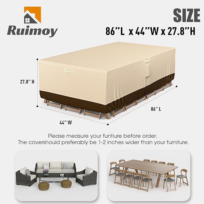 Patio Furniture Covers, Outdoor Furniture Cover Waterproof, General Purpose, Outside Table and Chair Covers, Heavy Duty 600D (86 Inch L x 44 Inch W x 27.8 Inch H)-Brown