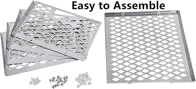 BBQ-PLUS Charcoal Firebox Basket and Smoker Door Clamps for Oklahoma Highland Bandera Longhorn,Charcoal Box,Fire Basket and Latches for Most Offset Smoker Grill,12 W x 12 D x 7.5 H,Stainless Steel