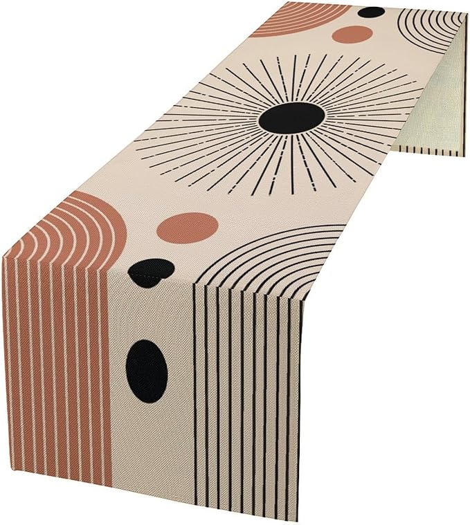 Mid Century Abstract Table Runner Sun Geometric Arch Minimalisted Modern Spring Summer Seasonal Dinner Runner for Farmhouse Home Kitchen Holiday Party Decor 13x90in