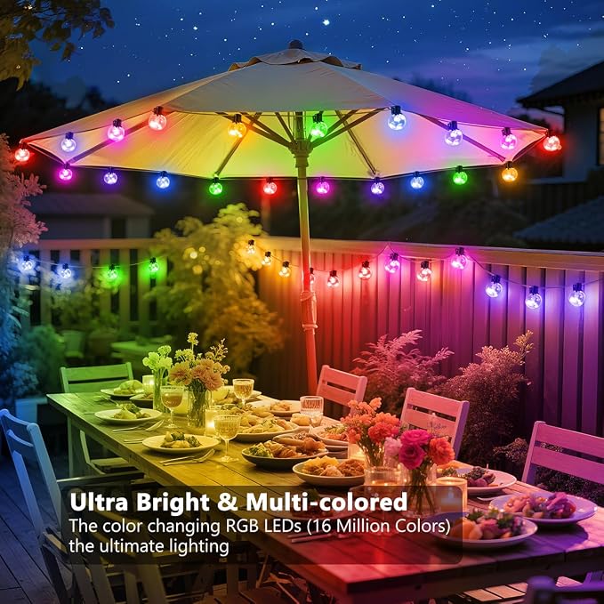Outdoor String Lights USB plug in, 25ft 20 G40 Bulbs LED Color Changing Hanging Lights Dimmable with 220+ Scene Modes, App Control, IP65 Waterproof Globe Bulb for Patio Backyard Balcony Decor